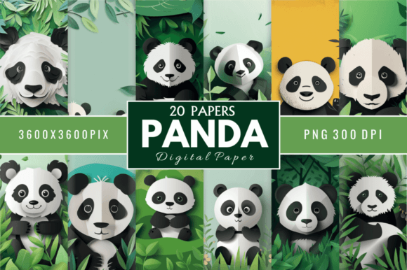 Download Cute Panda Digital Paper Bundle - Cute panda digital paper Collection