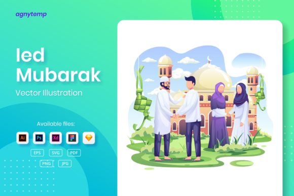 Download Happy Eid Mubarak Flat Illustration - Eid mubarak Collection